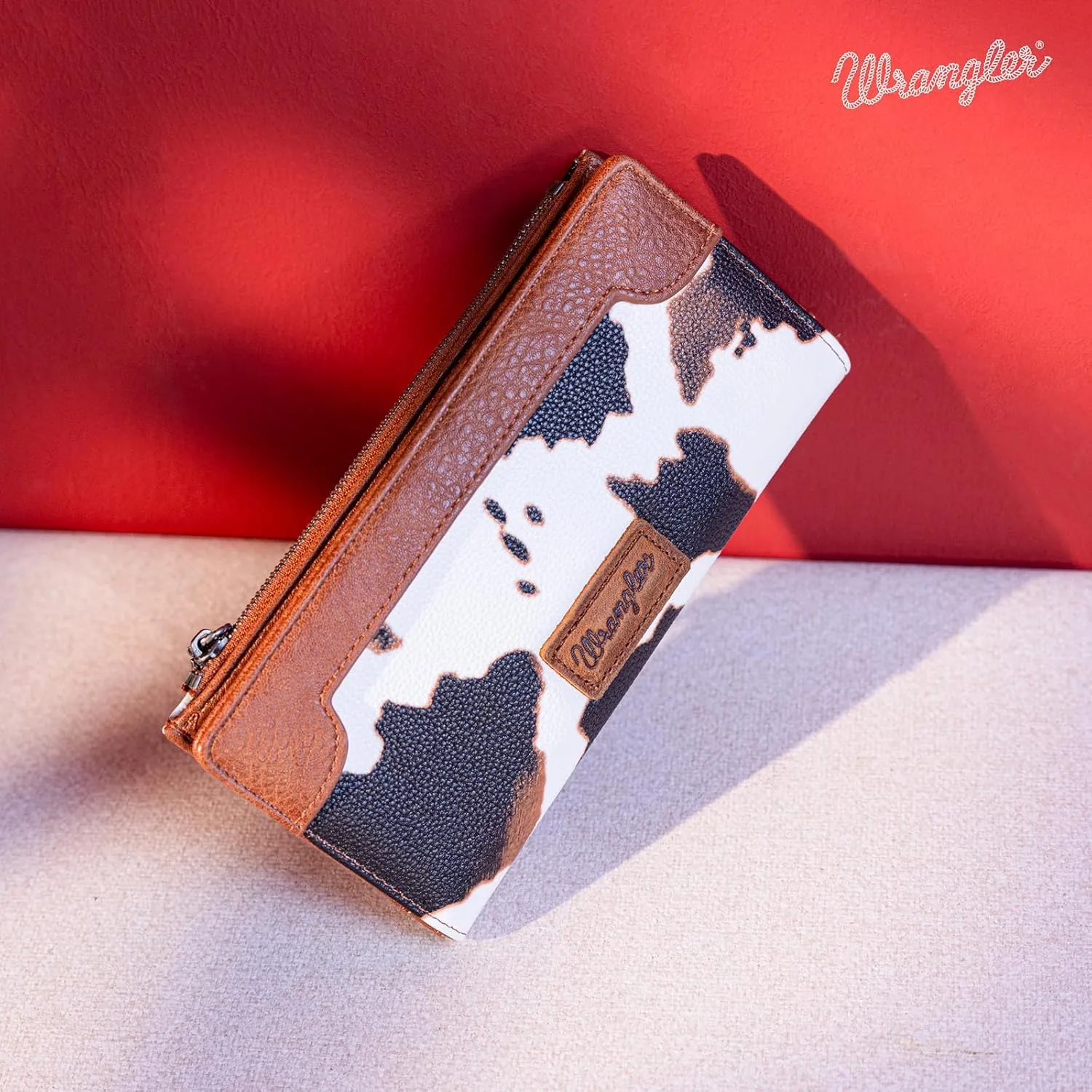 Wrangler Cow Print Wallets Womens Bifold Credit Card Wallet Women's Wallets, Card Cases & Money Organizers Brown Wallet for Women Ladies Female Cash Wallett with Smooth Zipper