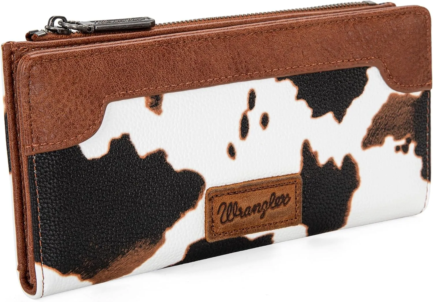 Wrangler Cow Print Wallets Womens Bifold Credit Card Wallet Women's Wallets, Card Cases & Money Organizers Brown Wallet for Women Ladies Female Cash Wallett with Smooth Zipper