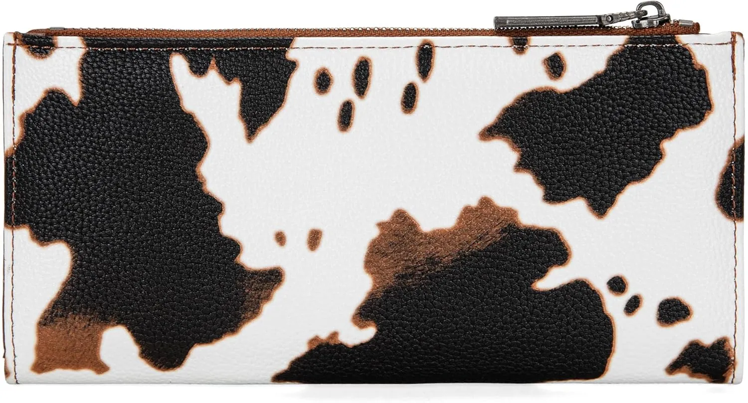Wrangler Cow Print Wallets Womens Bifold Credit Card Wallet Women's Wallets, Card Cases & Money Organizers Brown Wallet for Women Ladies Female Cash Wallett with Smooth Zipper