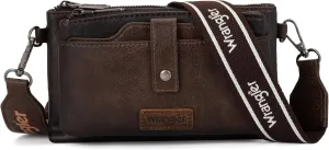 Wrangler Distressed Crossbody Purses for Women Multi-function Card Holder Wallet Small Purse with Double Zipper