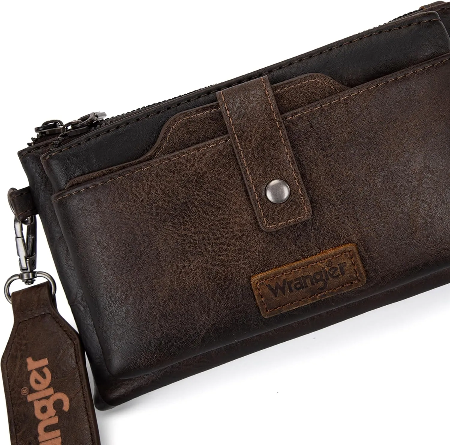 Wrangler Distressed Crossbody Purses for Women Multi-function Card Holder Wallet Small Purse with Double Zipper