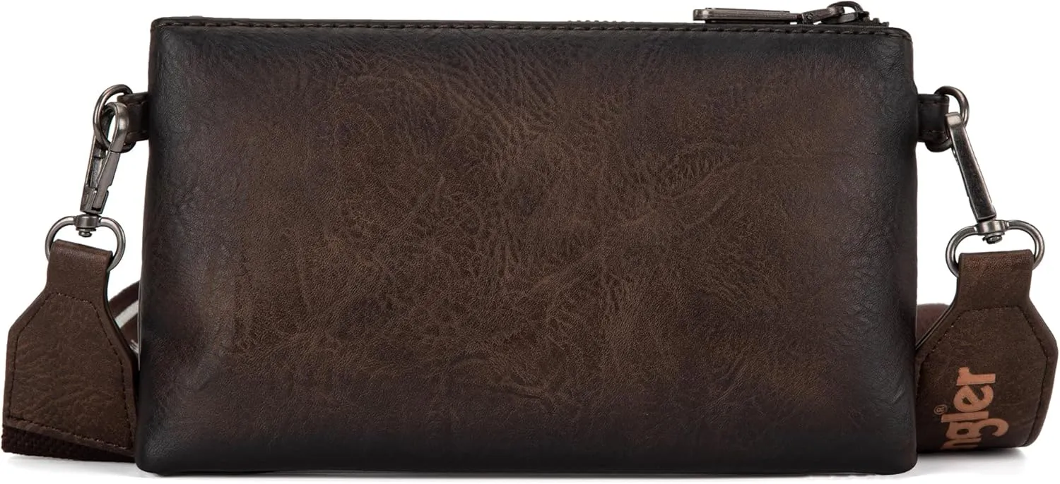 Wrangler Distressed Crossbody Purses for Women Multi-function Card Holder Wallet Small Purse with Double Zipper