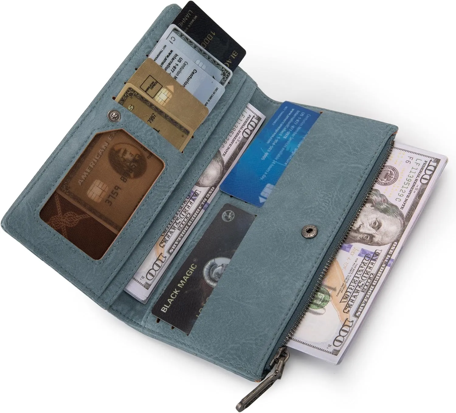 Wrangler Minimalist Wallet for Women Credit Card Wallet Ladies Travel Wallets Monederos de Mujer Card Cases & Money Organizers with Smooth Zippers for Women Men Demin