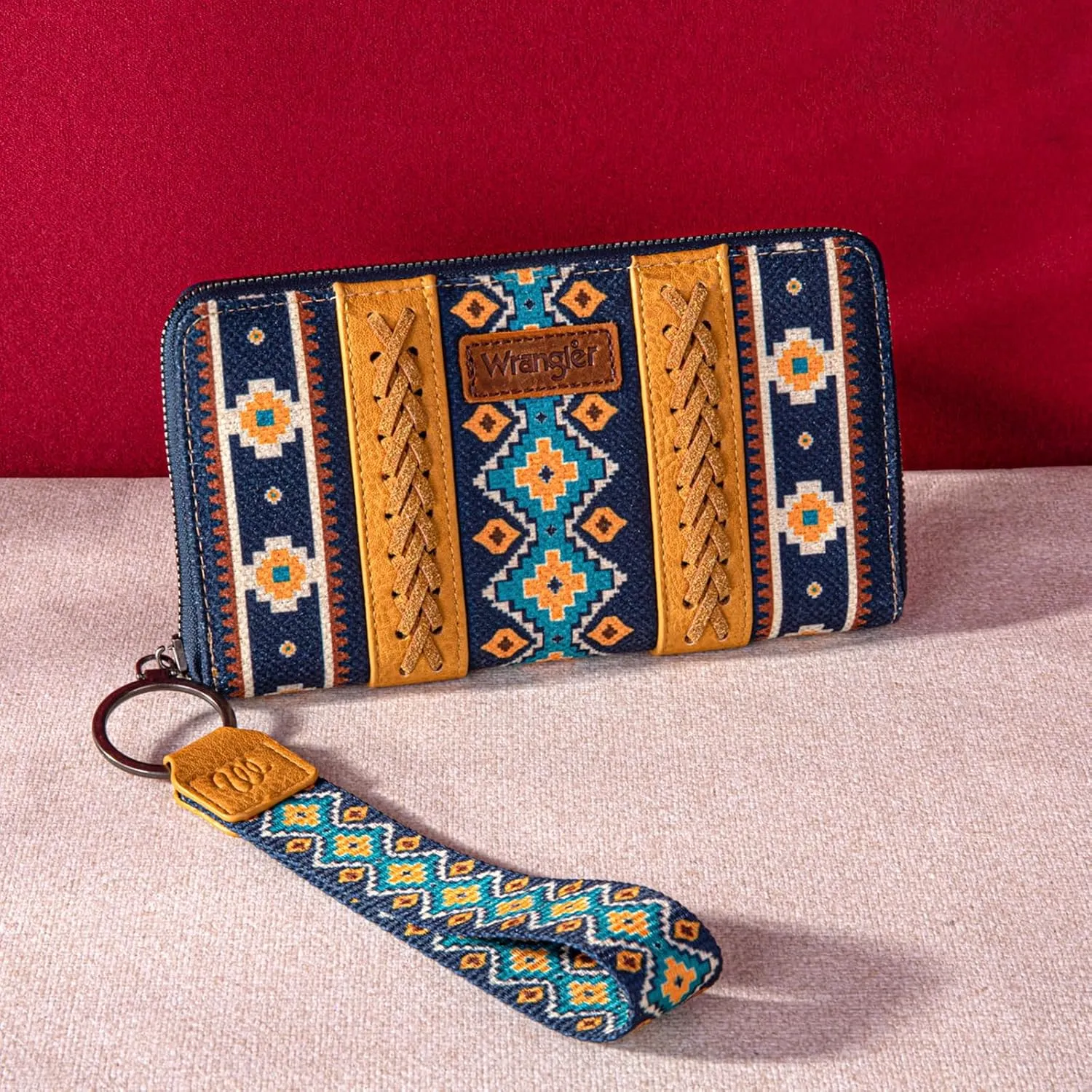 Wrangler Wallet Purse for Women Western Aztec Clutch Wristlet Wallet with Credit Card Holder