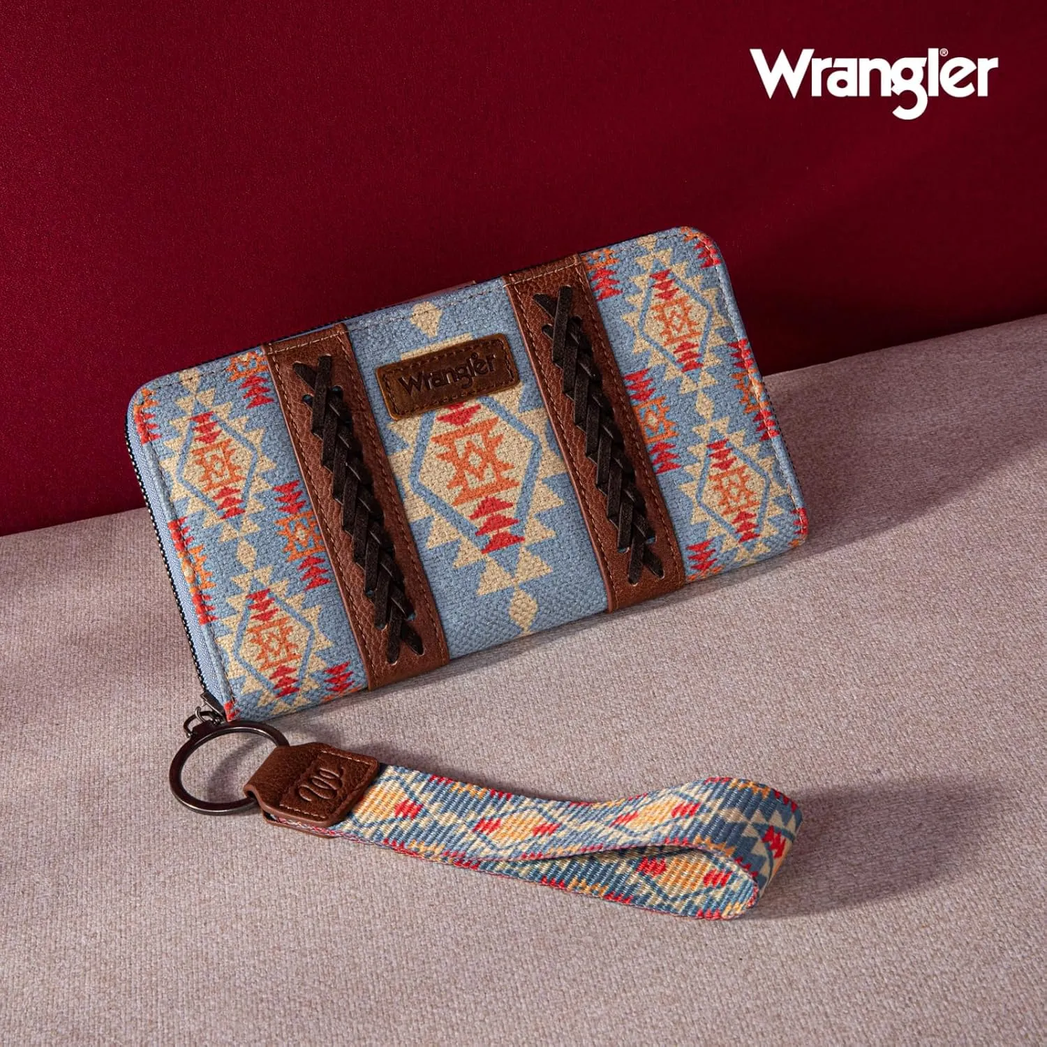 Wrangler Wallet Purse for Women Western Aztec Clutch Wristlet Wallet with Credit Card Holder