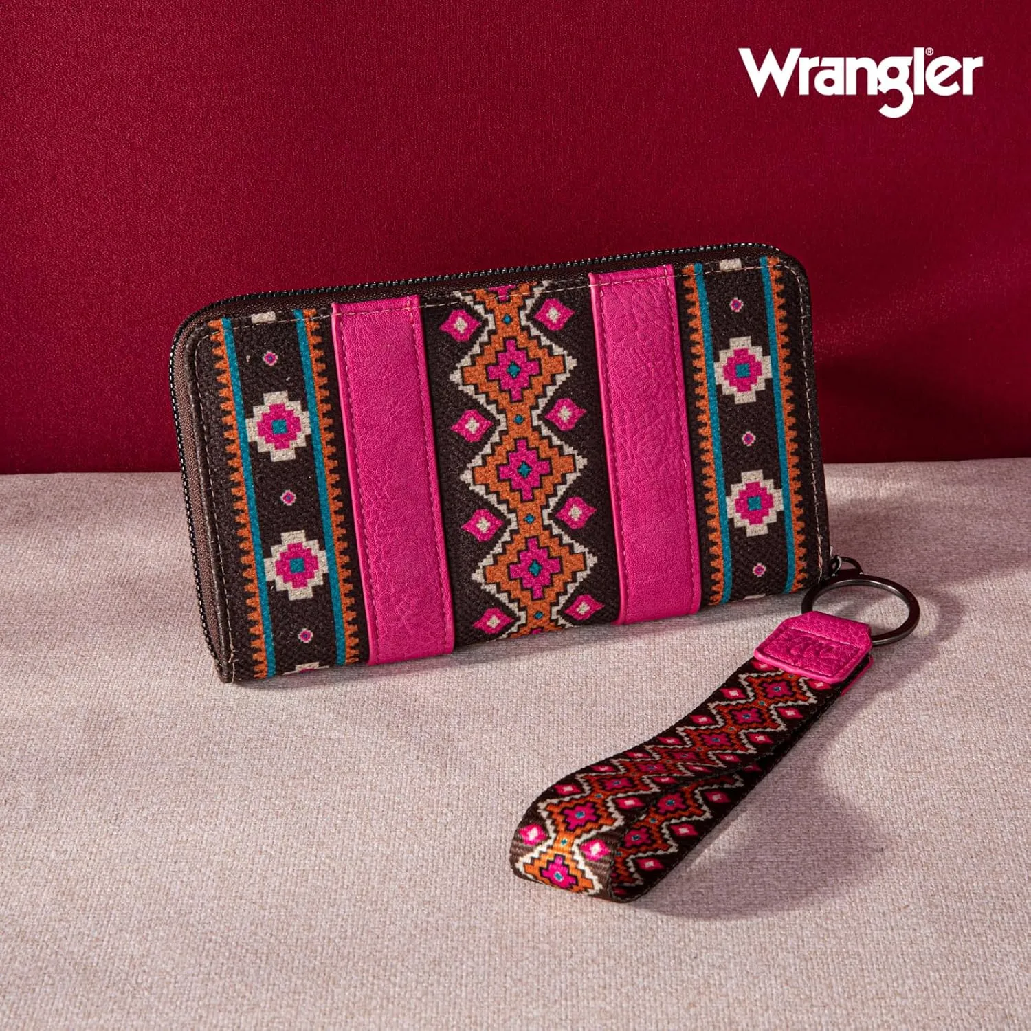 Wrangler Wallet Purse for Women Western Aztec Clutch Wristlet Wallet with Credit Card Holder
