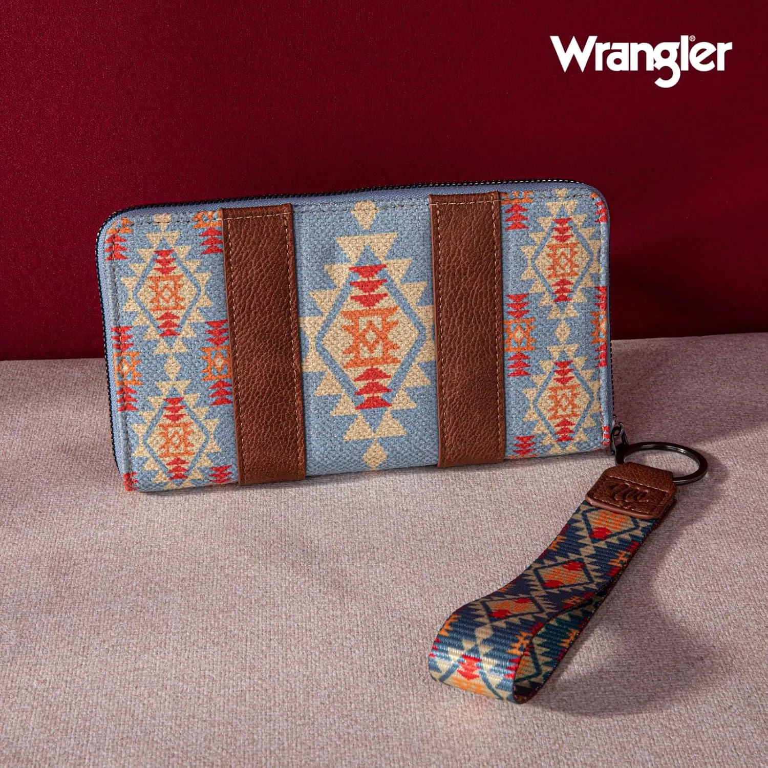 Wrangler Wallet Purse for Women Western Aztec Clutch Wristlet Wallet with Credit Card Holder