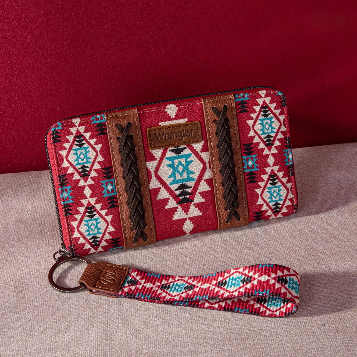 Wrangler Wallet Purse for Women Western Aztec Clutch Wristlet Wallet with Credit Card Holder
