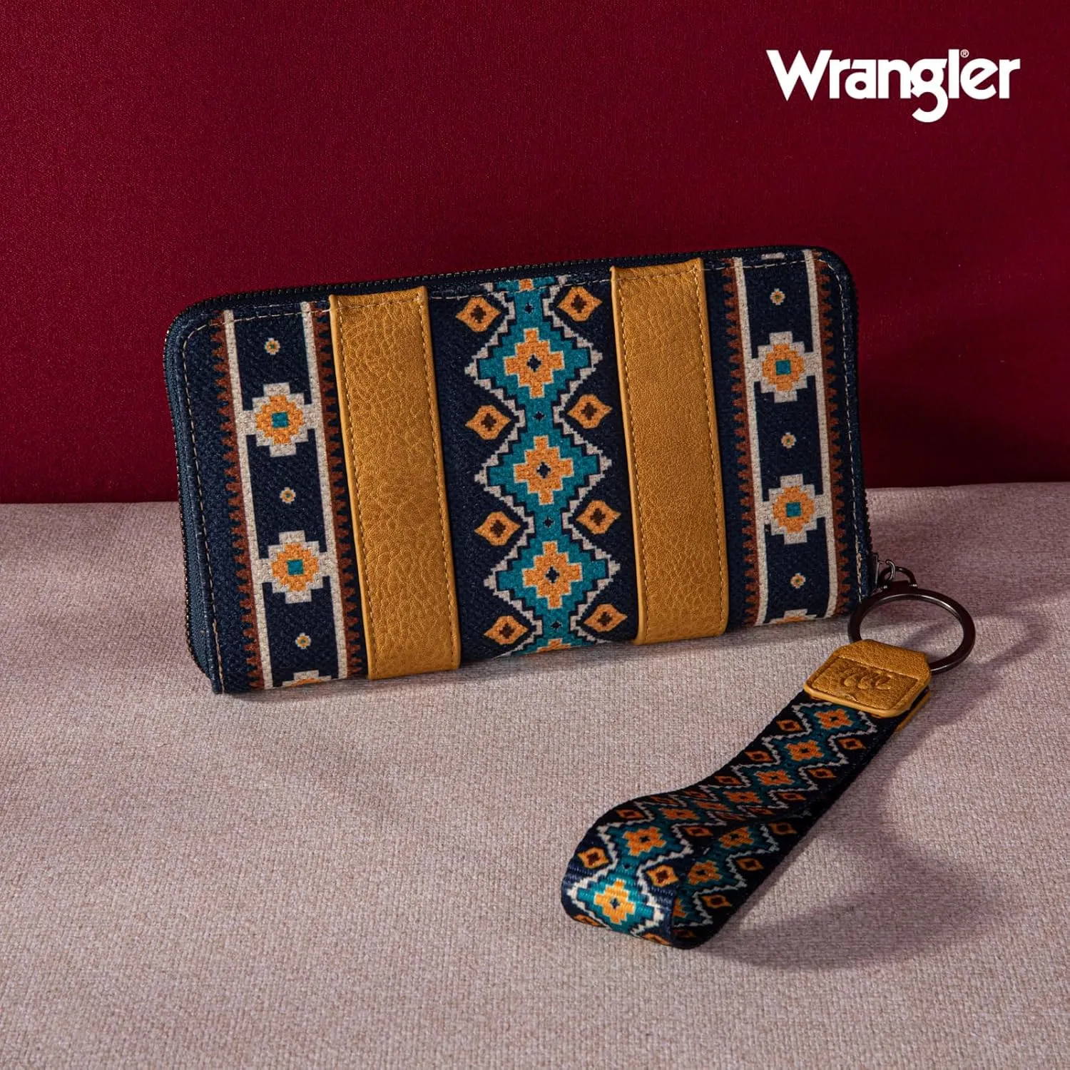 Wrangler Wallet Purse for Women Western Aztec Clutch Wristlet Wallet with Credit Card Holder
