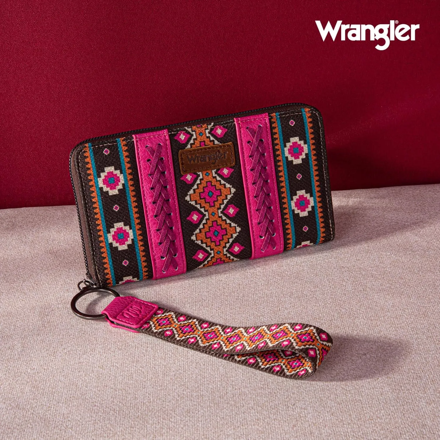 Wrangler Wallet Purse for Women Western Aztec Clutch Wristlet Wallet with Credit Card Holder
