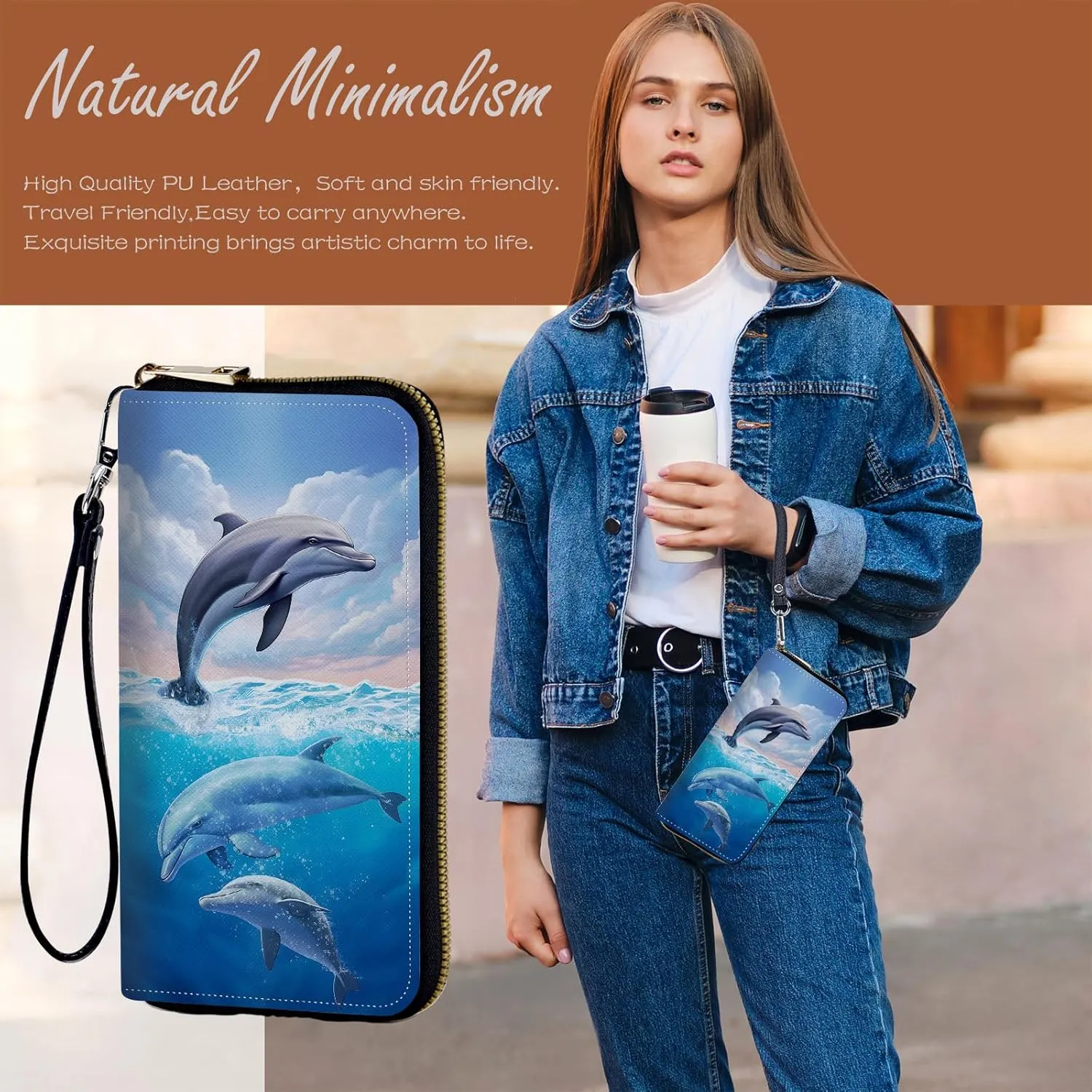 Wristlet Wallets For Women With Card Holder Zipper Pocket,Slim PU Leather women's Wallet Clutch