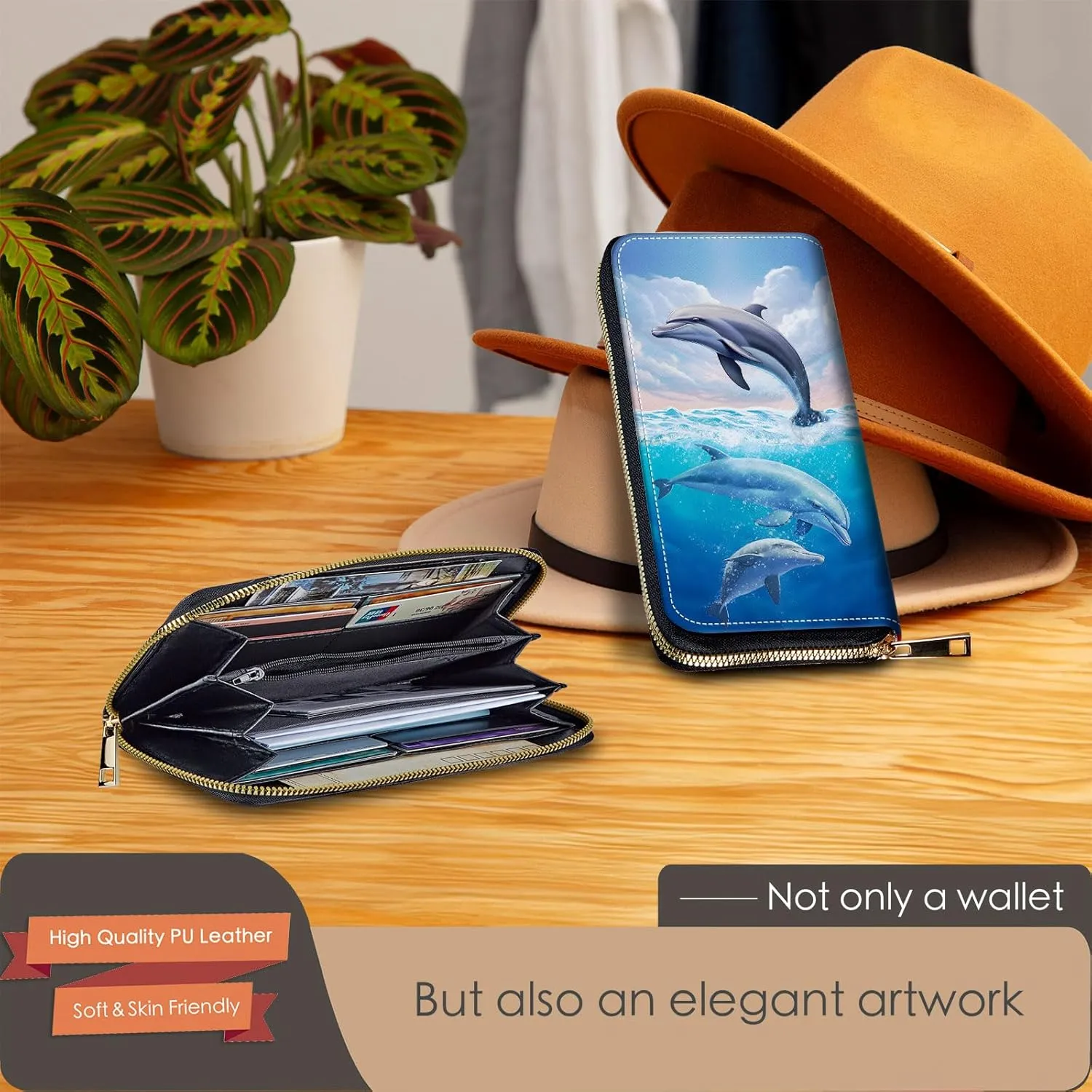 Wristlet Wallets For Women With Card Holder Zipper Pocket,Slim PU Leather women's Wallet Clutch
