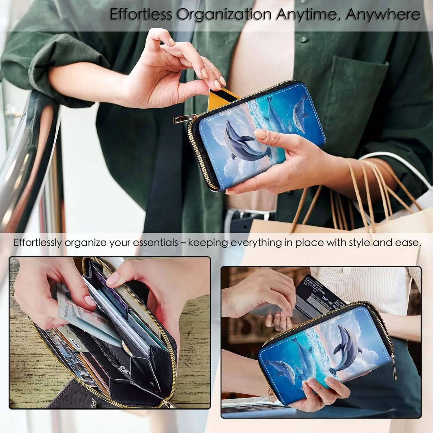 Wristlet Wallets For Women With Card Holder Zipper Pocket,Slim PU Leather women's Wallet Clutch