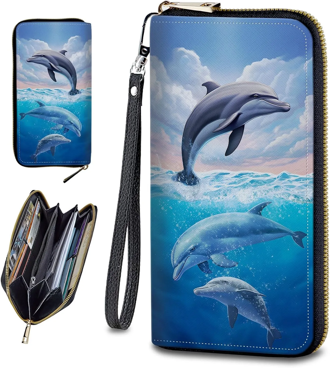 Wristlet Wallets For Women With Card Holder Zipper Pocket,Slim PU Leather women's Wallet Clutch