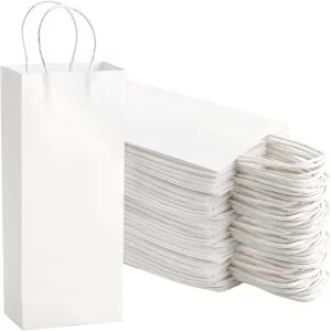 WUWEOT 50 Pack Paper Wine Bags, Kraft Bag Bluk, White Gift Shopping Party Bag, Recyclable Retails Wrapping Bags with Handle, 5.4" x 3.3" x 13"