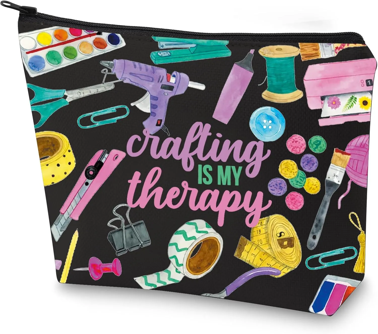WZMPA Crafting Survival Kit Crafter Gifts Crafting Is My Therap Scrapbooking Makeup Zipper Pouch Bag Crafting Merchandise (crafting therapy-BL)
