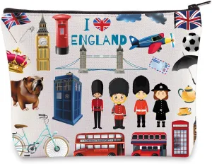 WZMPA England Travel Cosmetic Bag British Vacation Gifts United Kingdom Makeup Zipper Pouch Bag UK Trip Merchandise (England)