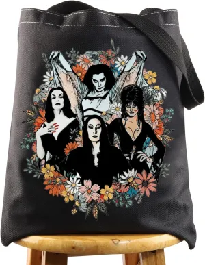 WZMPA Goth Queens With Flowers Cosmetic Bag Lily & Morticia & Vampira Fans Gifts Ghoul Gang Makeup Zipper Pouch Bag (Goth Queens -T BL)