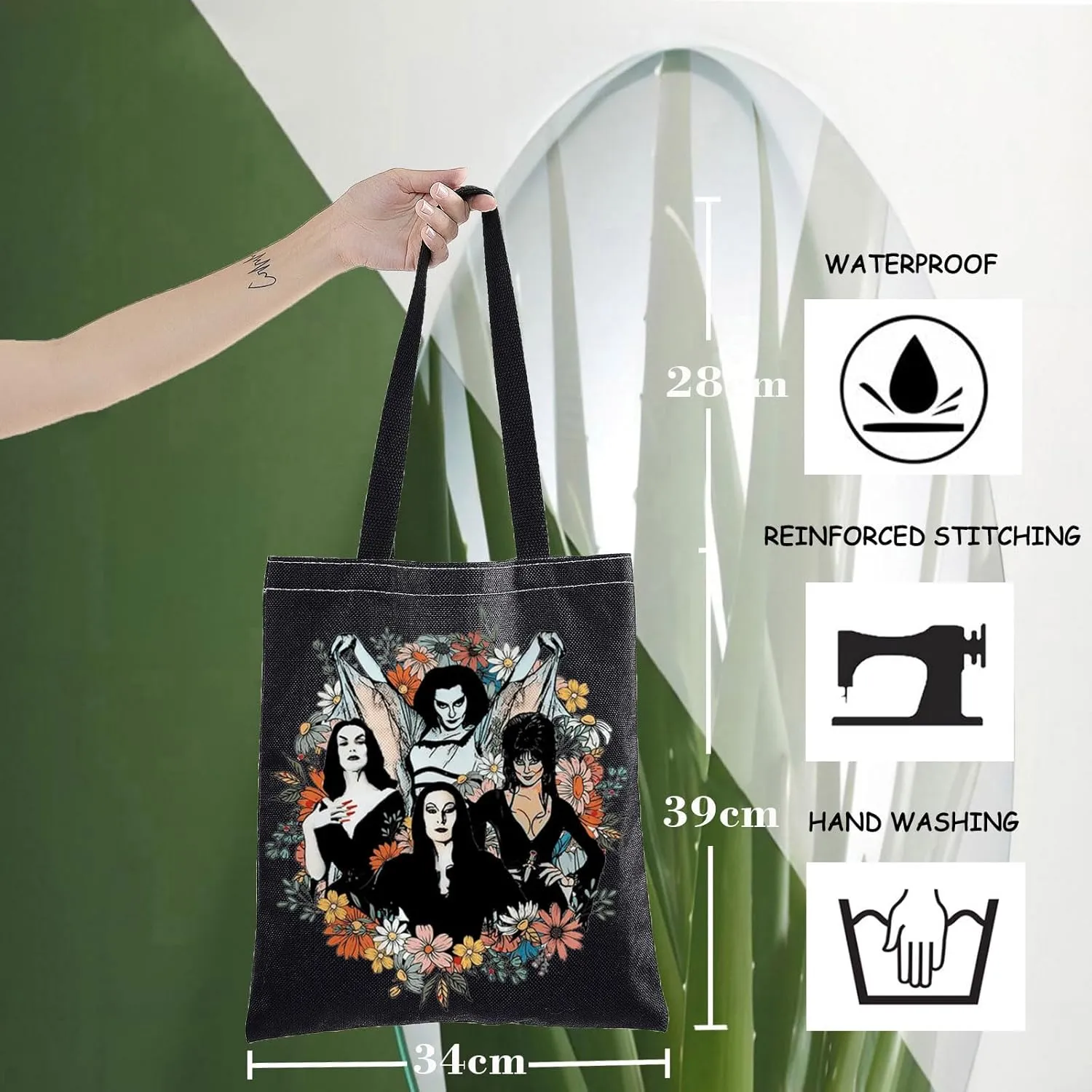 WZMPA Goth Queens With Flowers Cosmetic Bag Lily & Morticia & Vampira Fans Gifts Ghoul Gang Makeup Zipper Pouch Bag (Goth Queens -T BL)