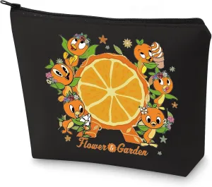 WZMPA Orange Bird Cosmetic Bag Orange Bird Lovers Gift Flower and Garden Orange Bird Makeup Zipper Pouch Bag (Flower＆Garden-BL)