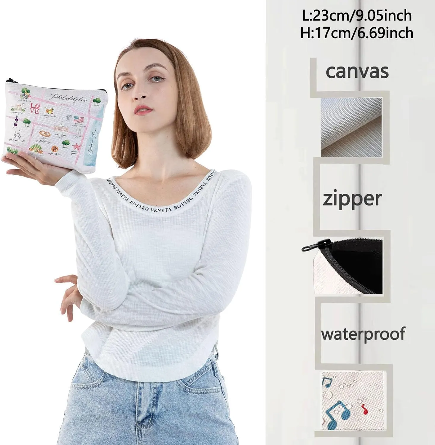 WZMPA Philadelphia City Map Cosmetic Bag - Travel Souvenir Gift - Long Distance Relationship Makeup Zipper Pouch