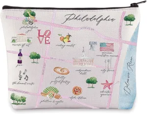 WZMPA Philadelphia City Map Cosmetic Bag - Travel Souvenir Gift - Long Distance Relationship Makeup Zipper Pouch