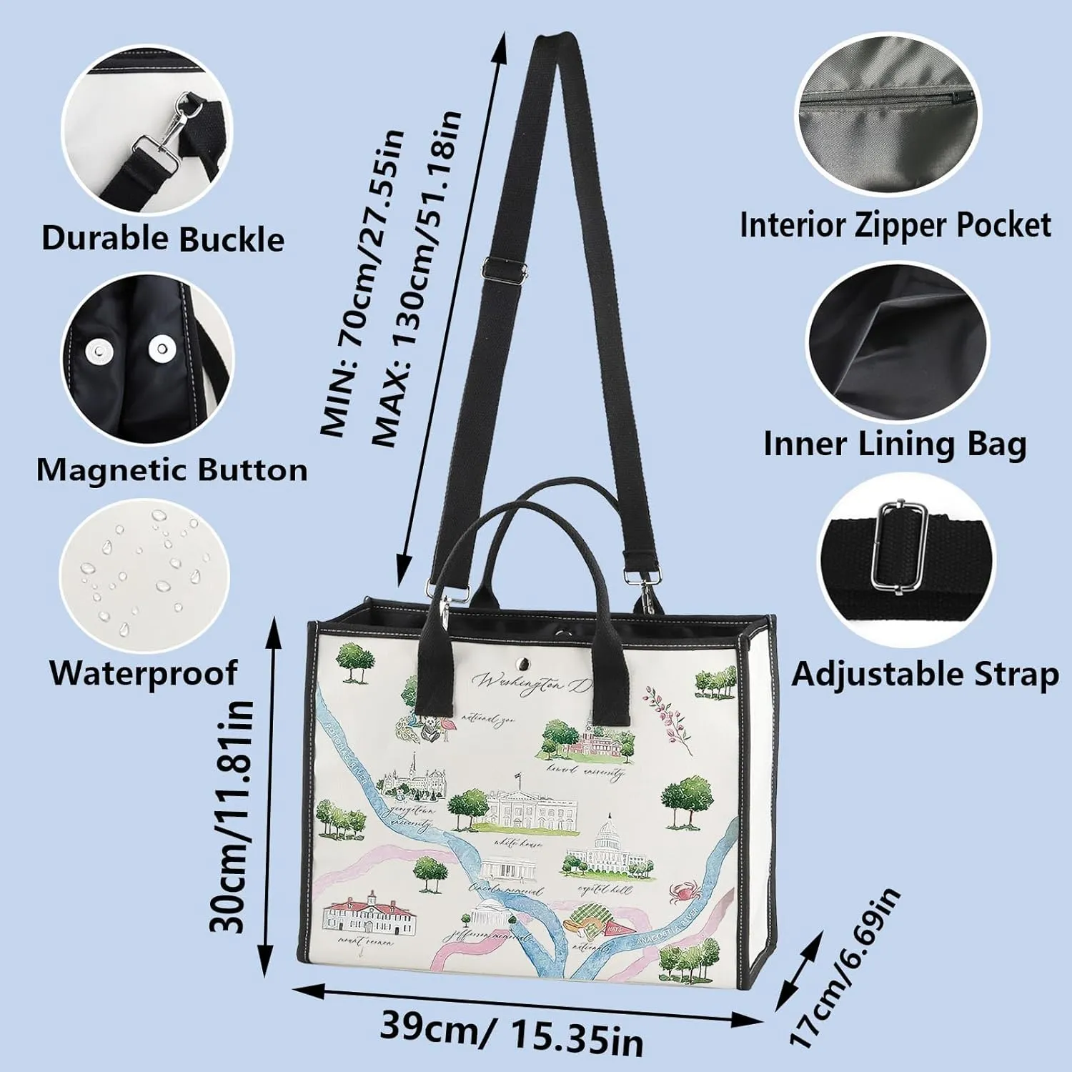 WZMPA Washington DC City Map Cosmetic Bag Washington DC Travel Souvenir Gift Washington DC Long Distance Relationship Makeup Zipper Pouch Bag For Family Friend (Washington DC-TB)