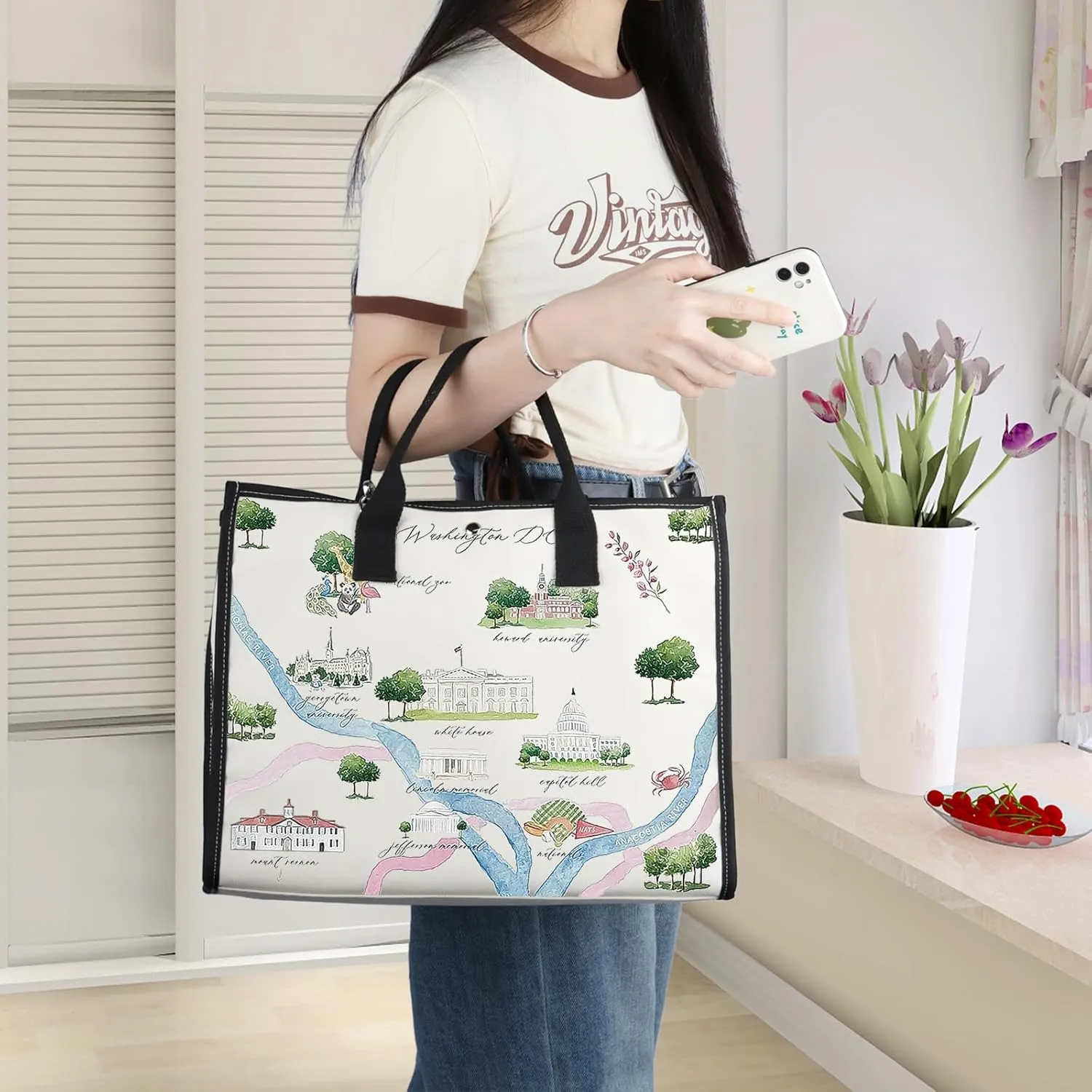 WZMPA Washington DC City Map Cosmetic Bag Washington DC Travel Souvenir Gift Washington DC Long Distance Relationship Makeup Zipper Pouch Bag For Family Friend (Washington DC-TB)
