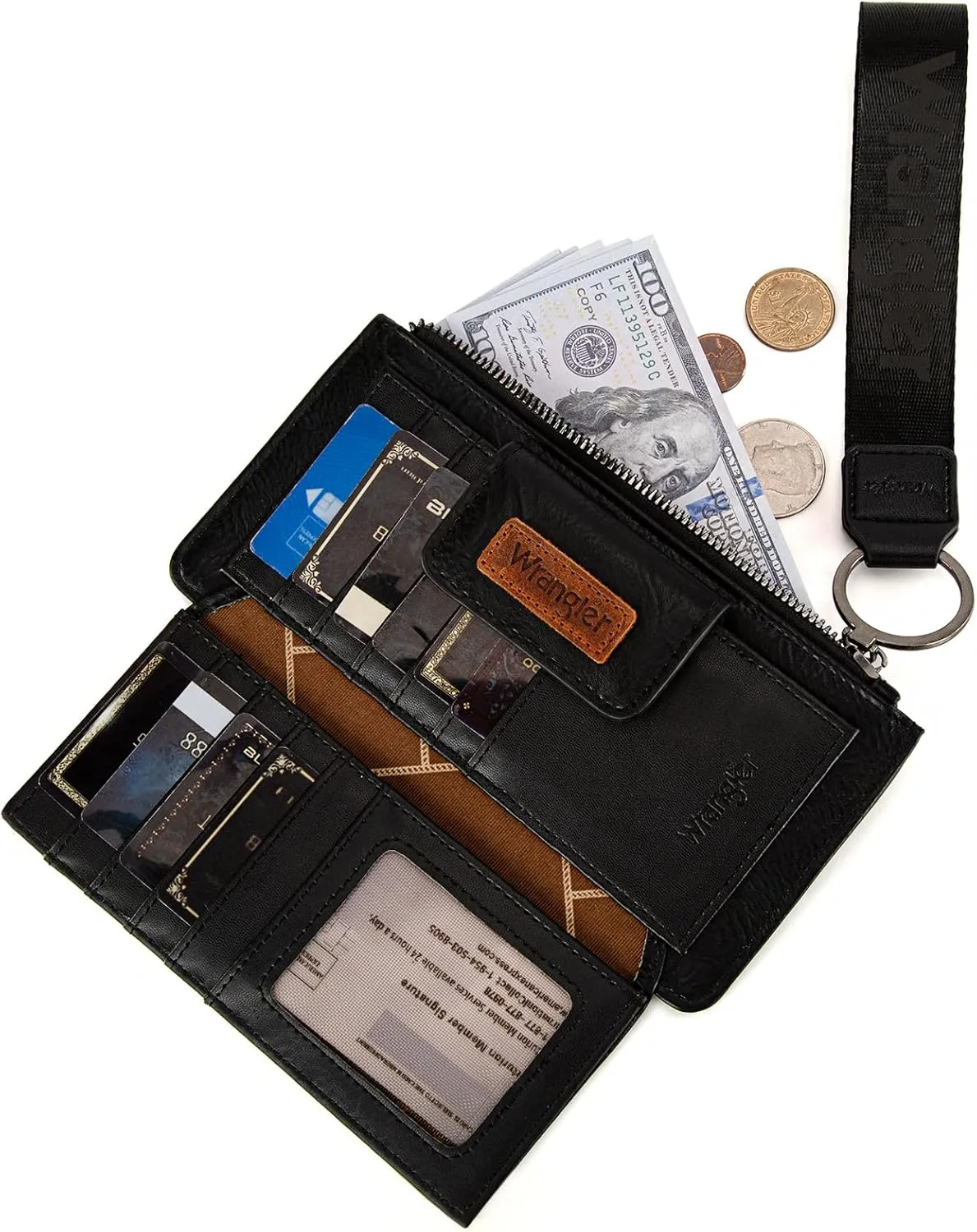 X Wrangler Black Minimalist Wallet for Women Ladies Female Card Cases & Money Organizers Wristlet with Wallet Large Clutch with Coin Purse Smooth Zipper and Rfid Lining