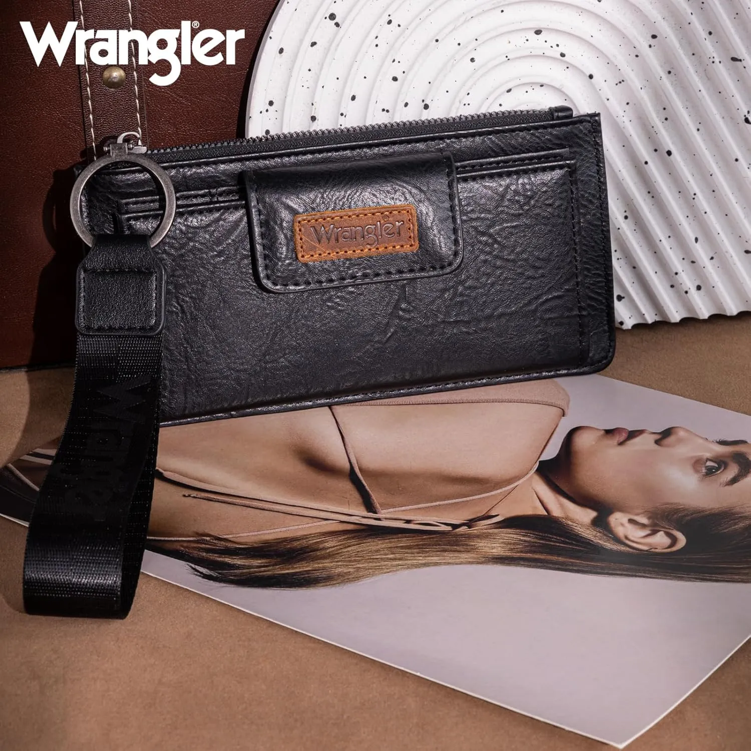 X Wrangler Black Minimalist Wallet for Women Ladies Female Card Cases & Money Organizers Wristlet with Wallet Large Clutch with Coin Purse Smooth Zipper and Rfid Lining