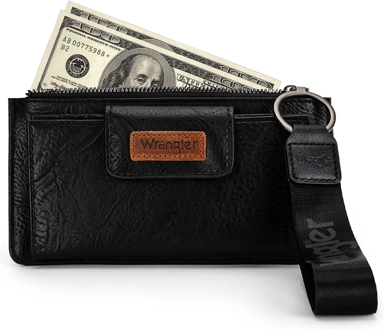 X Wrangler Black Minimalist Wallet for Women Ladies Female Card Cases & Money Organizers Wristlet with Wallet Large Clutch with Coin Purse Smooth Zipper and Rfid Lining