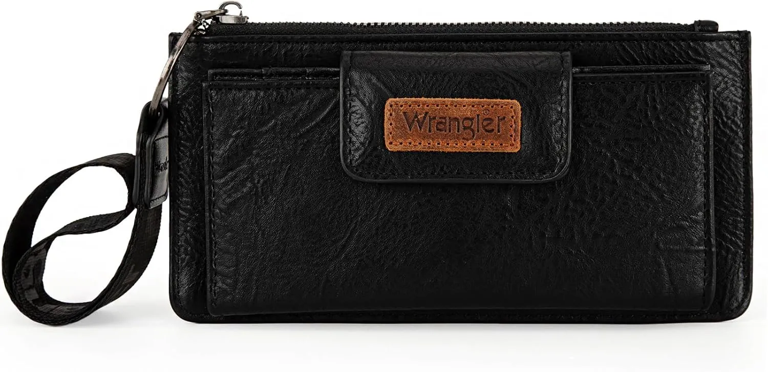 X Wrangler Black Minimalist Wallet for Women Ladies Female Card Cases & Money Organizers Wristlet with Wallet Large Clutch with Coin Purse Smooth Zipper and Rfid Lining