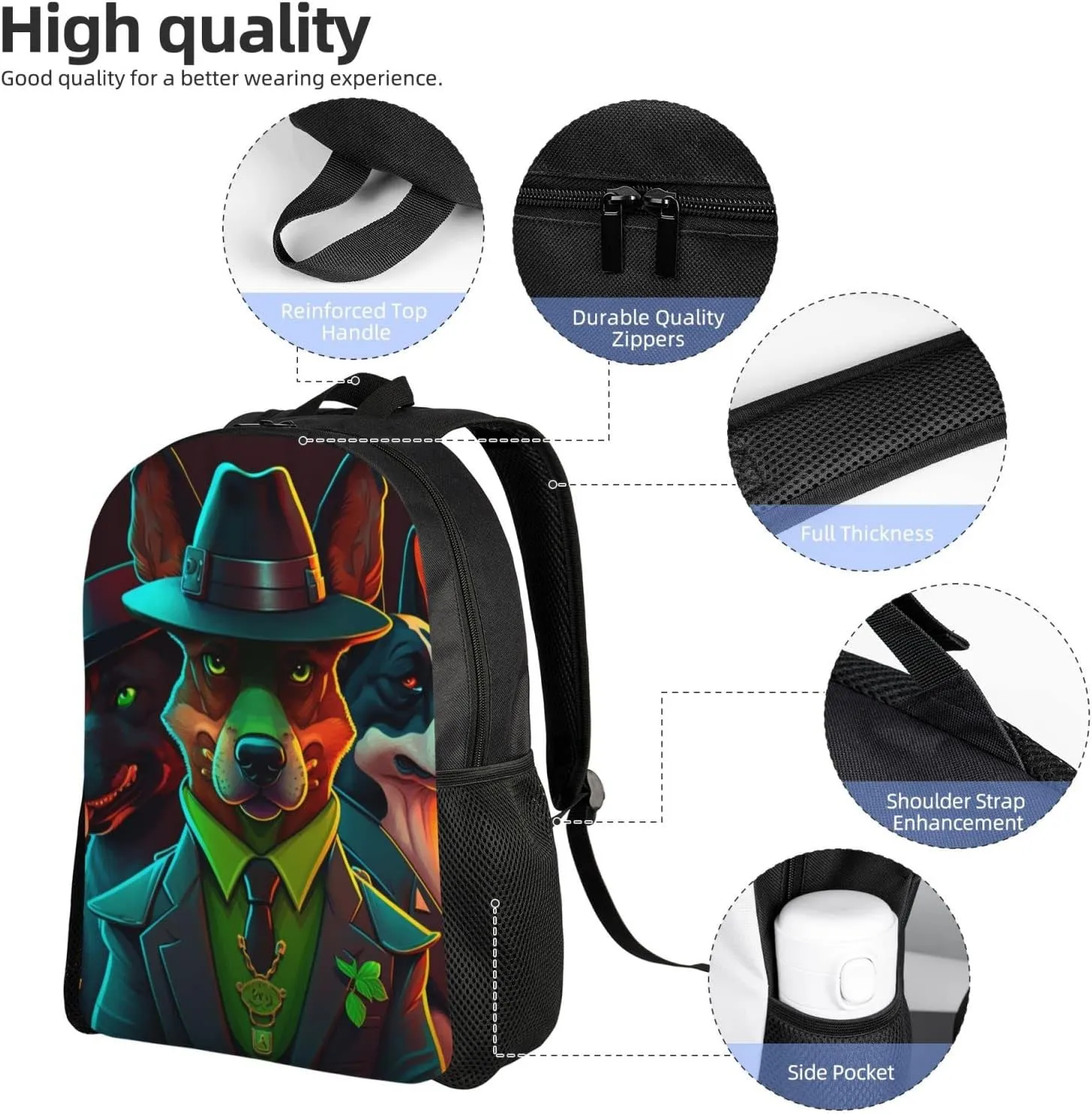Xerial Mafia Dog Backpack Waterproof Anti Theft Durable Light Laptop Bag Backpacks For Women Men Travel Gym Backpack