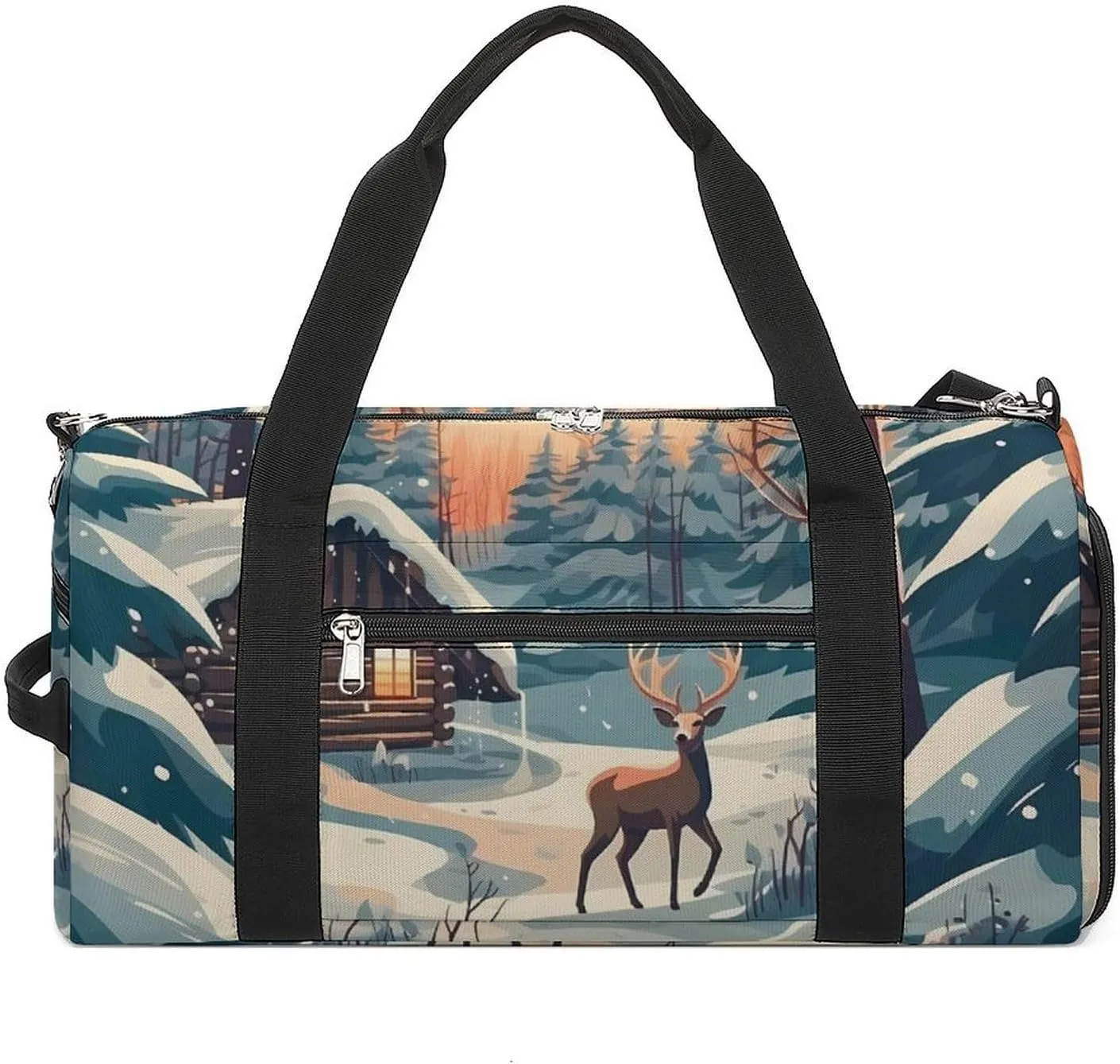 Xmas Deer Cabin Sports Gym Bag Lightweight Travel Duffel Bag Workout Bags Casual Weekender Bag for Men Women