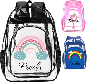 xrlsg Custom Clear Backpack Personalized Backpacks for School Water Resistant PVC Transparent Backpacks for Office Travel Outdoor-Rainbow