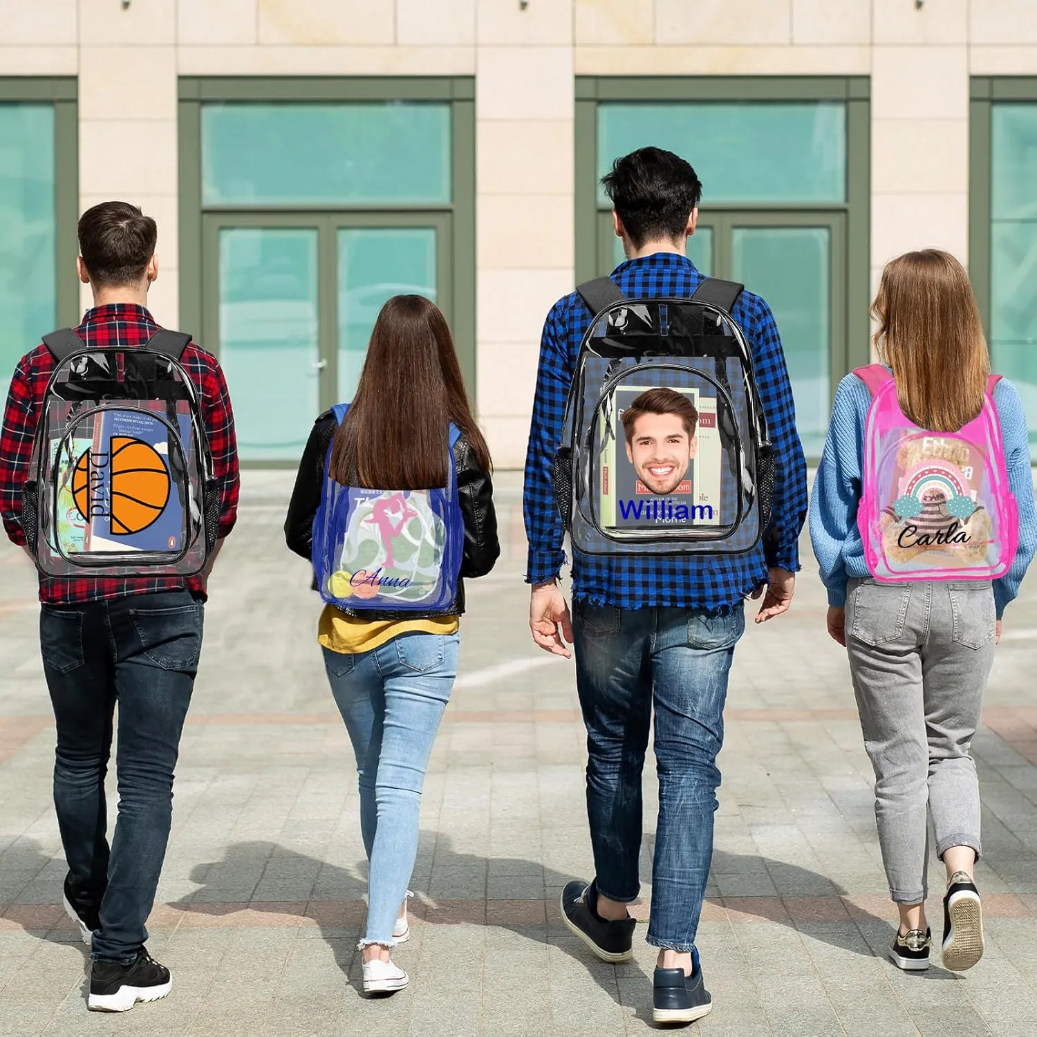xrlsg Custom Clear Backpack Personalized Backpacks for School Water Resistant PVC Transparent Backpacks for Office Travel Outdoor-Rainbow