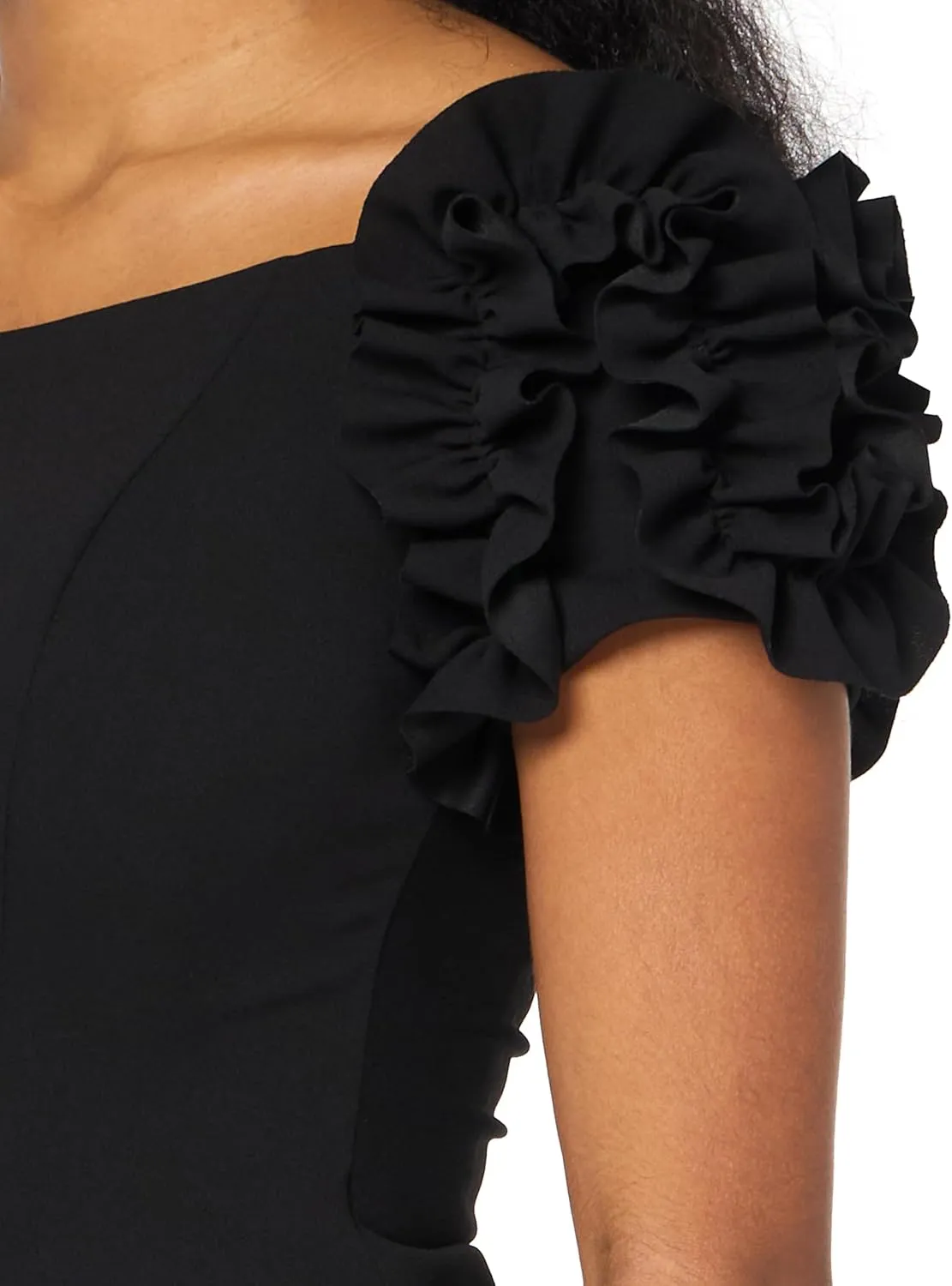 Xscape Women's Off The Shoulder Ruffle Scuba Crepe Floor Length Long Dress
