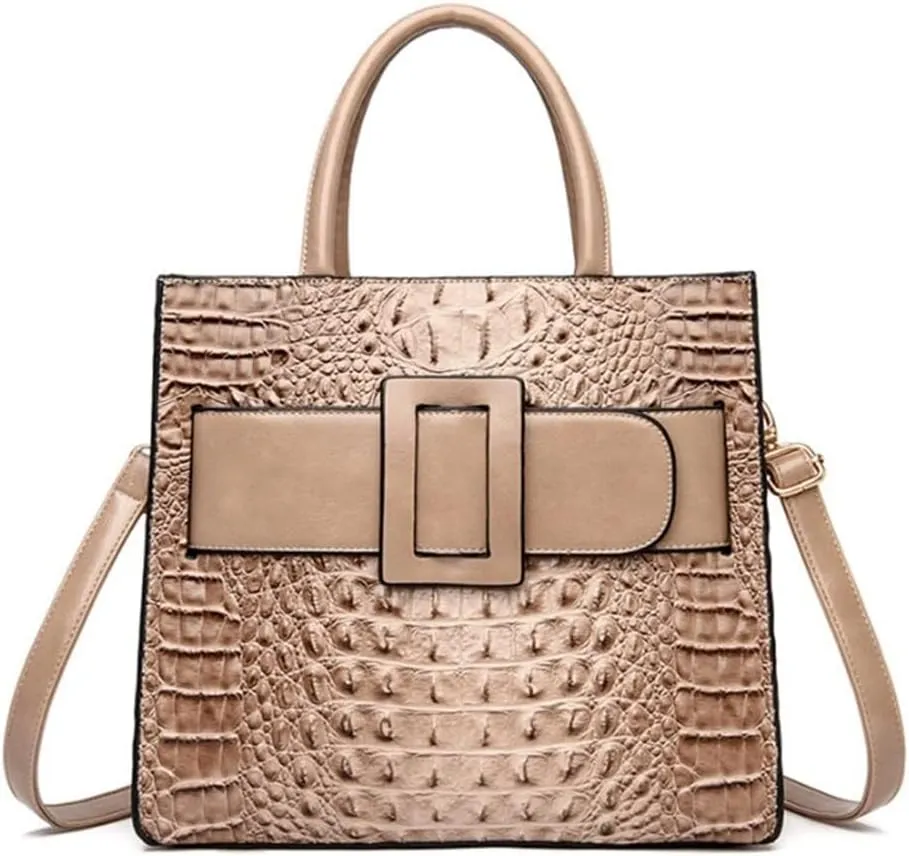XXGJOALD-Vintage Top-handle Handbags Purse Satchel for Women PU Crocodile Pattern Tote Commuter Bag Crossbody Shoulder Bag