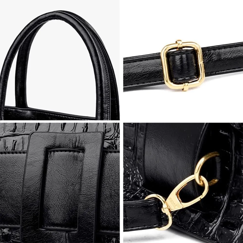 XXGJOALD-Vintage Top-handle Handbags Purse Satchel for Women PU Crocodile Pattern Tote Commuter Bag Crossbody Shoulder Bag