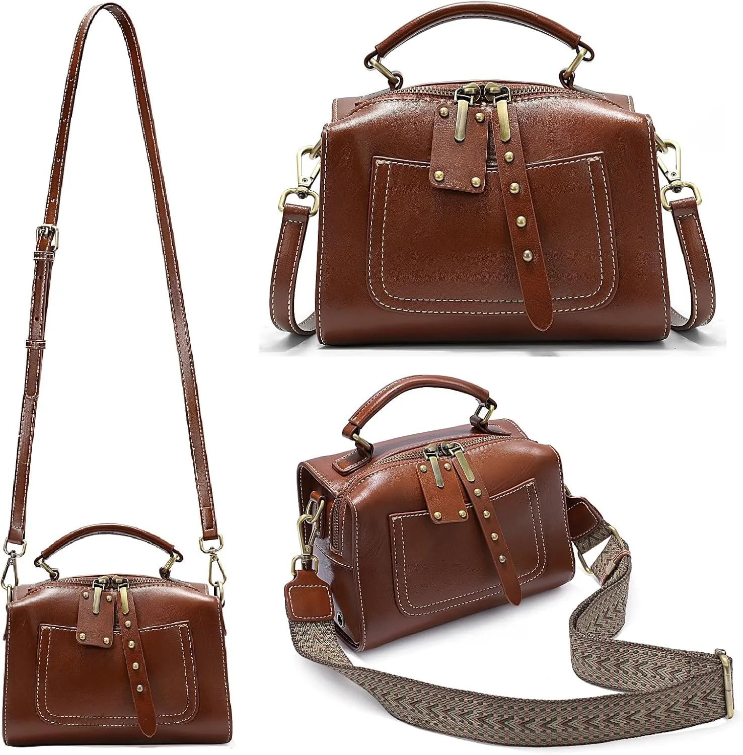 YALUXE Retro Style Genuine Leather Crossbody Bags Top Handle Handbags Purses Shoulder Bags Mini Trunk Bags for Women