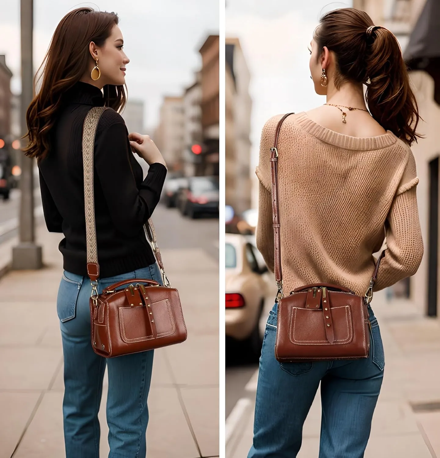 YALUXE Retro Style Genuine Leather Crossbody Bags Top Handle Handbags Purses Shoulder Bags Mini Trunk Bags for Women