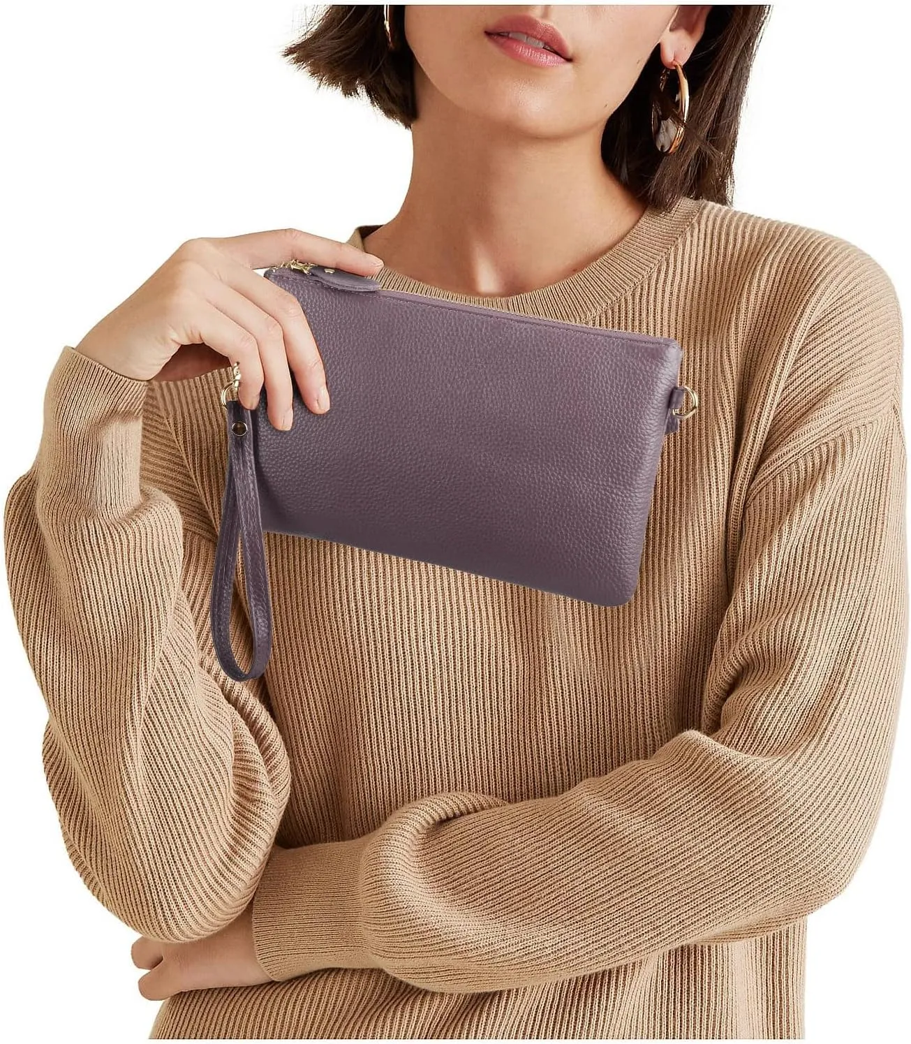 YALUXE Women's Genuine Leather Wristlet Purse Clutch Handbag with Phone Pocket Card Holder and Crossbody Strap