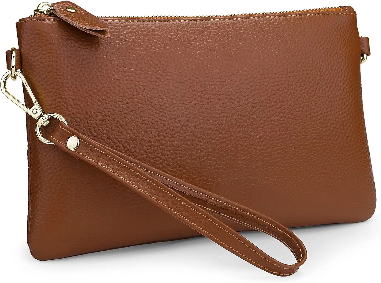 YALUXE Women's Genuine Leather Wristlet Purse Clutch Handbag with Phone Pocket Card Holder and Crossbody Strap