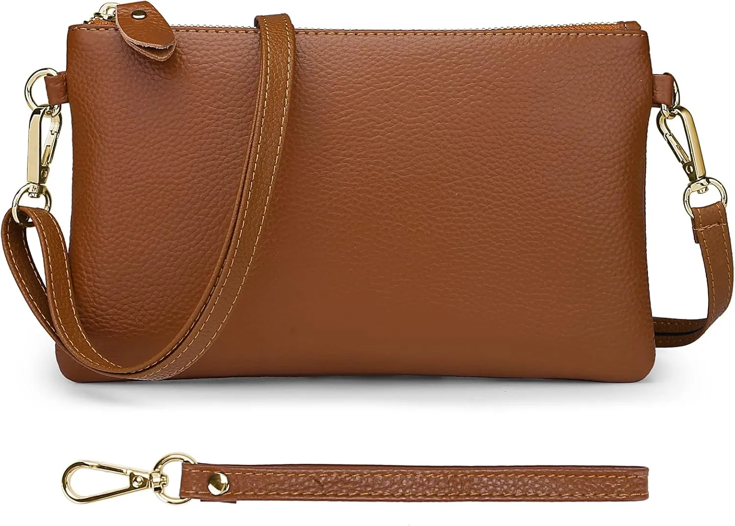 YALUXE Women's Genuine Leather Wristlet Purse Clutch Handbag with Phone Pocket Card Holder and Crossbody Strap