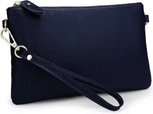 YALUXE Women's Genuine Leather Wristlet Purse Clutch Handbag with Phone Pocket Card Holder and Crossbody Strap