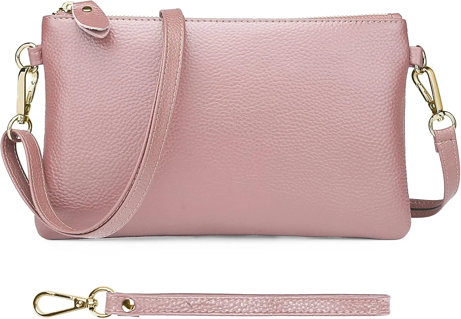 YALUXE Women's Genuine Leather Wristlet Purse Clutch Handbag with Phone Pocket Card Holder and Crossbody Strap
