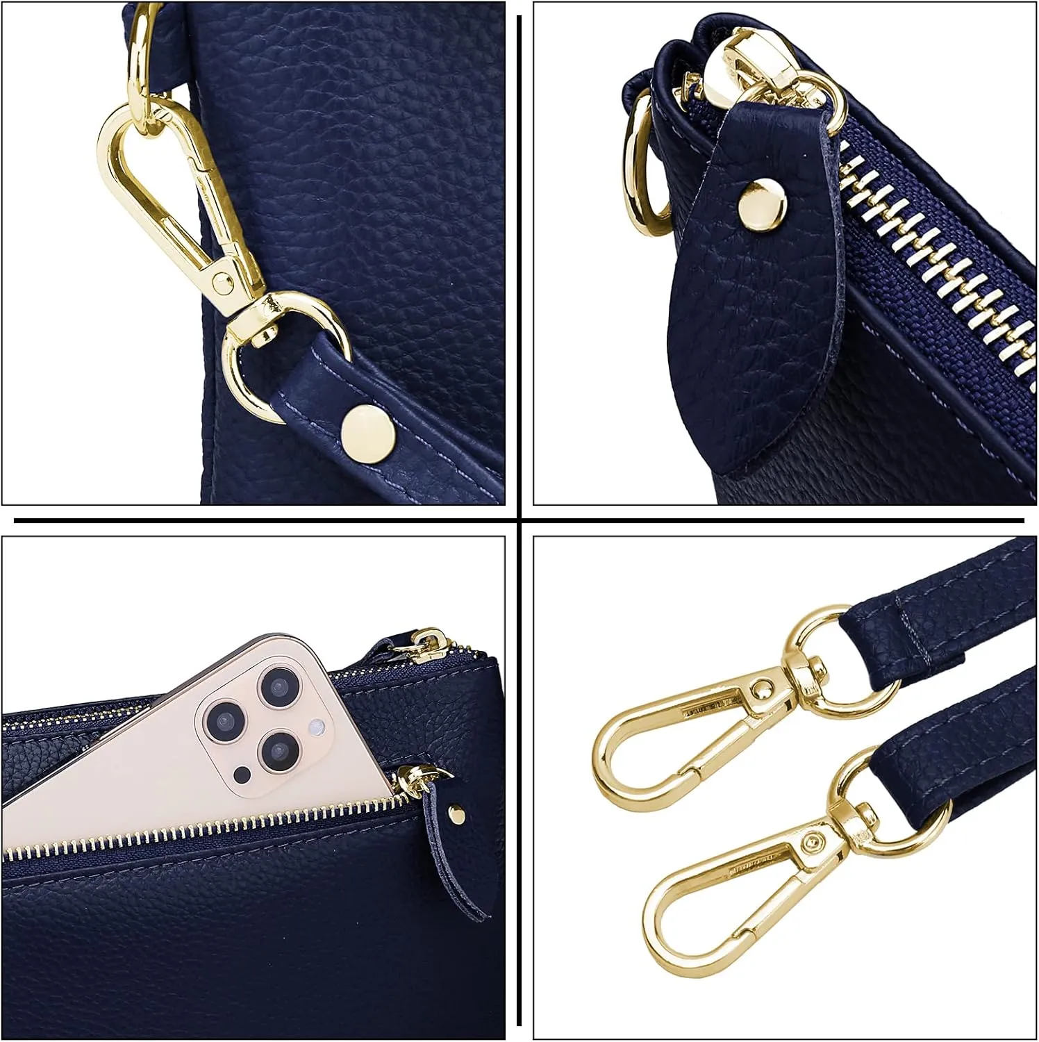 YALUXE Women's Genuine Leather Wristlet Purse Clutch Handbag with Phone Pocket Card Holder and Crossbody Strap