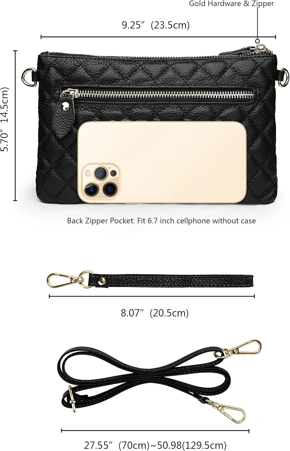 YALUXE Women's Genuine Leather Wristlet Purse Clutch Handbag with Phone Pocket Card Holder and Crossbody Strap