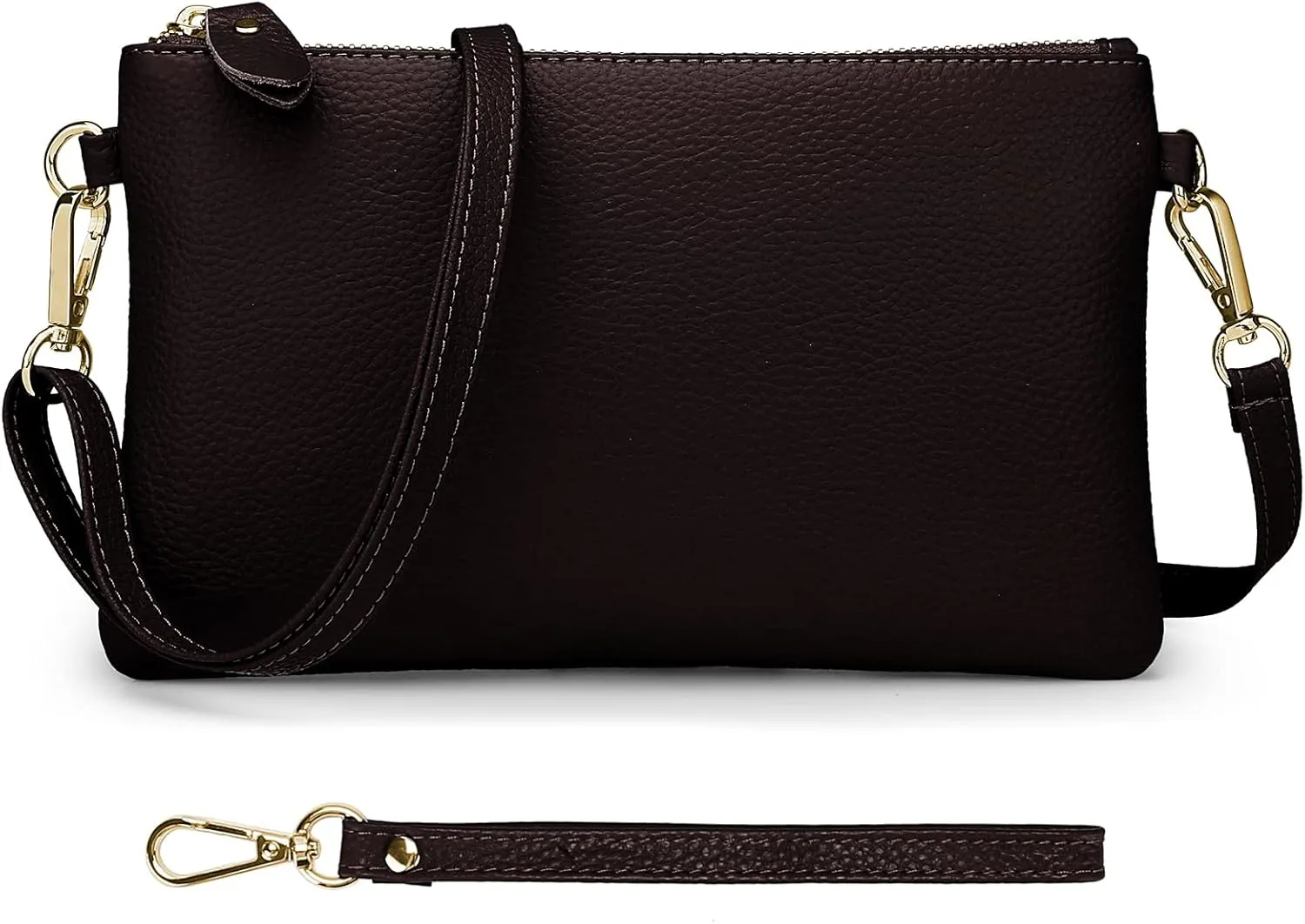 YALUXE Women's Genuine Leather Wristlet Purse Clutch Handbag with Phone Pocket Card Holder and Crossbody Strap