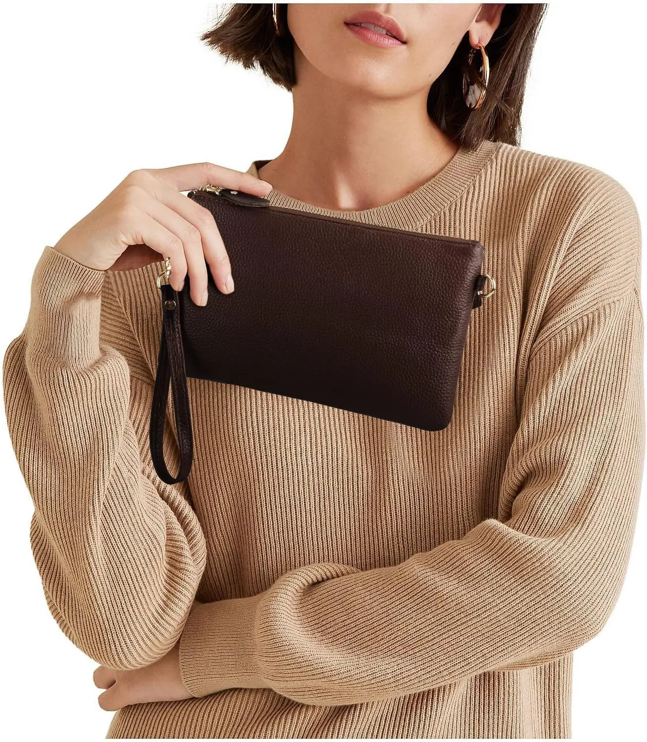 YALUXE Women's Genuine Leather Wristlet Purse Clutch Handbag with Phone Pocket Card Holder and Crossbody Strap
